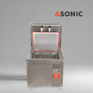 ASONIC IND-2000 Пневматичен, тежкотоварен ултразвуков почистващ апарат с автоматичен пневматичен повдигач за големи инструменти и машини.