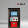ASONIC IND-2000 Пневматична индустриална ултразвукова почистваща машина с голям резервоар и пневматичен повдигач за тежки детайли.