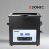 ASONIC MED 10L черен ултразвуков почистващ уред със затворен капак за почистване на големи медицински инструменти.