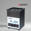 Черен ASONIC MED 2L ултразвуков почистващ уред със затворен капак за почистване на медицински и лабораторни инструменти.